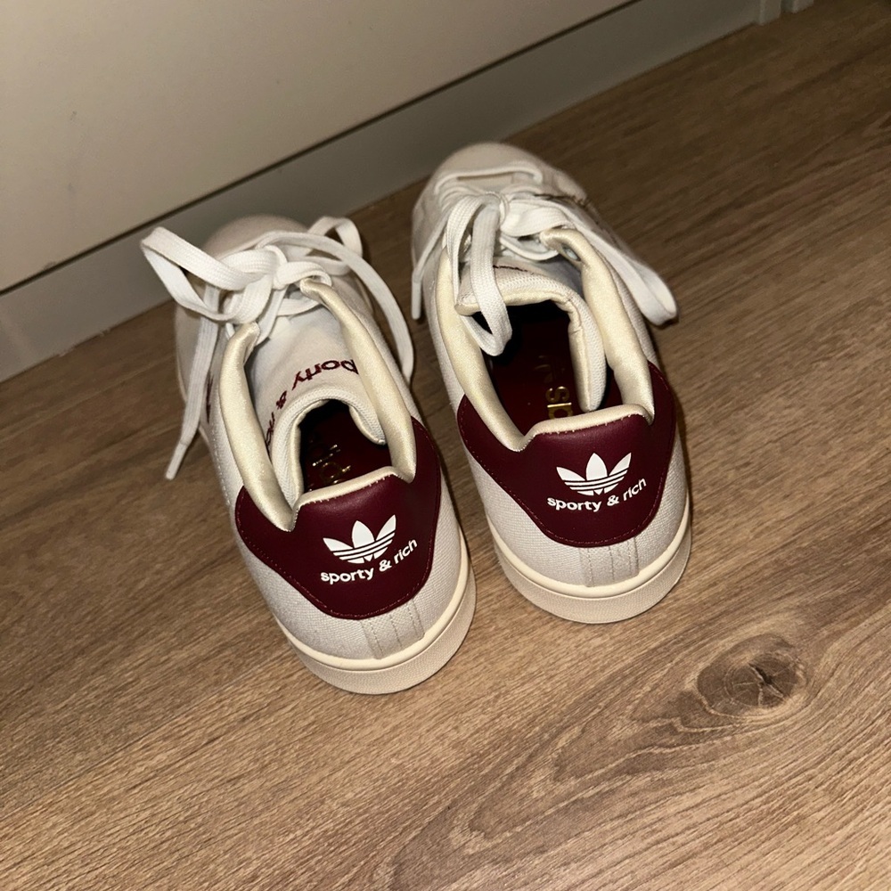 Adidas x Sporty & Rich Stan Smith White and Burgundy Sneakers Size US 7M (W8.5) - Picture 7 of 9